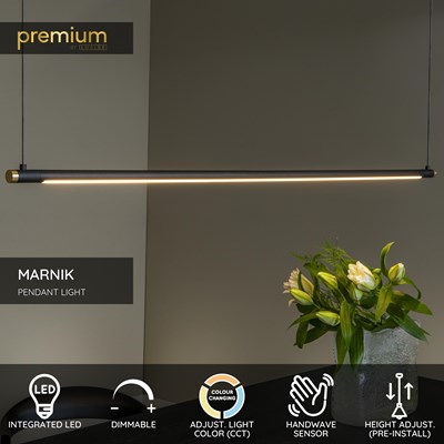 Lucide MARNIK - Pendant light - Ø 2,5 cm - LED Dim. - CCT - 1x22W 2700K/4000K - Hand Wave Sensor - Black | Premium